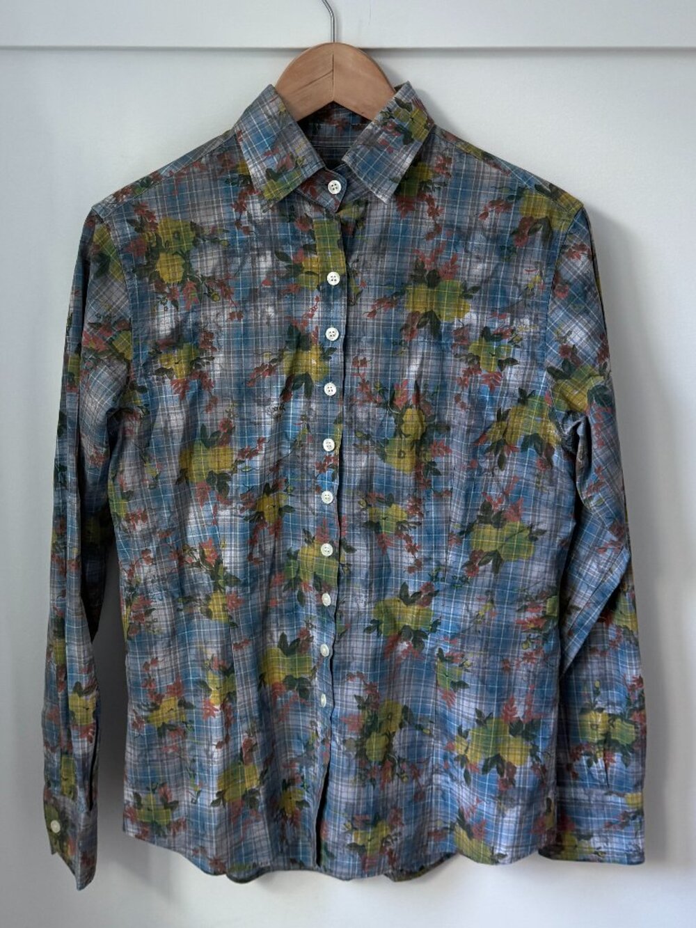 EMMA MARINONI CAMICIE Italy Floral Plaid 100% Cotton Button Down Shirt